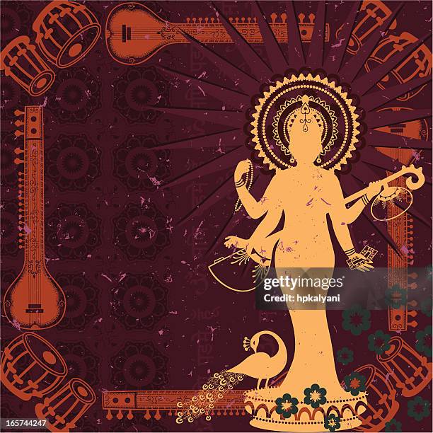 traumhaftes lichtermeer-sarasvati - sittar stock-grafiken, -clipart, -cartoons und -symbole