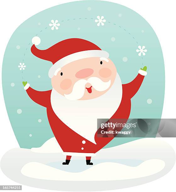 santa claus juggling snowflakes in a snow globe - funny snow globe stock illustrations