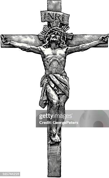 illustrazioni stock, clip art, cartoni animati e icone di tendenza di crocifissione di gesù - the crucifixion