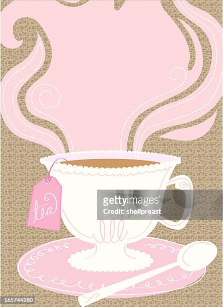 ilustraciones, imágenes clip art, dibujos animados e iconos de stock de fondo rosa de té - saucer