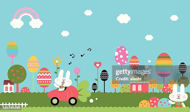 wonderful easter bunny world - rabbit car stock illustrations