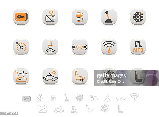 automobile specs icon set - automatic gearshift stock illustrations