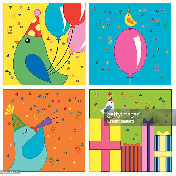 birds at a birthday party - surprise birthday party stock illustrations