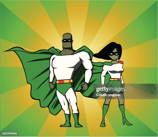 black superhero couple - black superhero stock illustrations