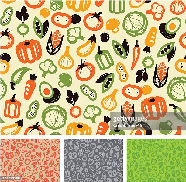 seamless pattern - vegetable - food pattern stock illustrations
