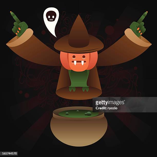 pumpkin head orc werfen sie die schwarze magie - ogre fiktionale figur stock-grafiken, -clipart, -cartoons und -symbole