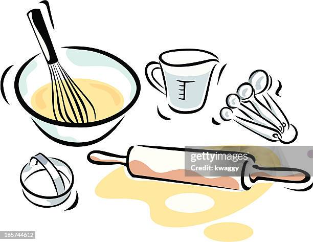 baking supplies - mixing bowl stock illustrations