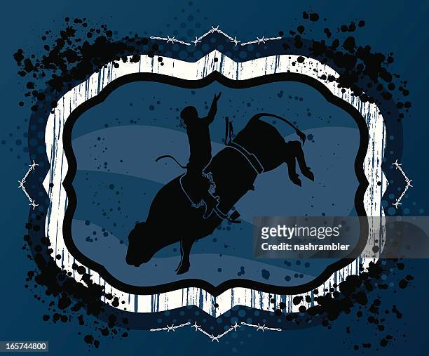 ilustraciones, imágenes clip art, dibujos animados e iconos de stock de bull rider on grunge fondo - monta de toro