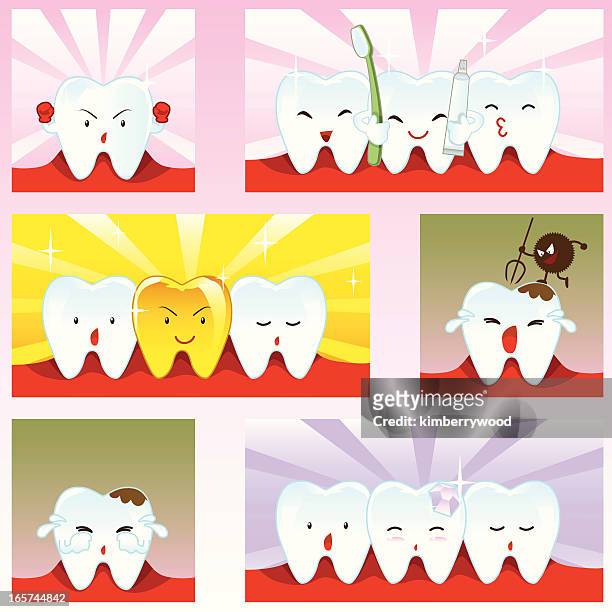 ilustrações de stock, clip art, desenhos animados e ícones de emoção carácter dente - capped tooth