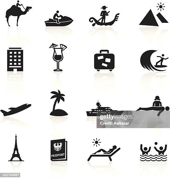 black symbols - vacation - super yacht stock illustrations