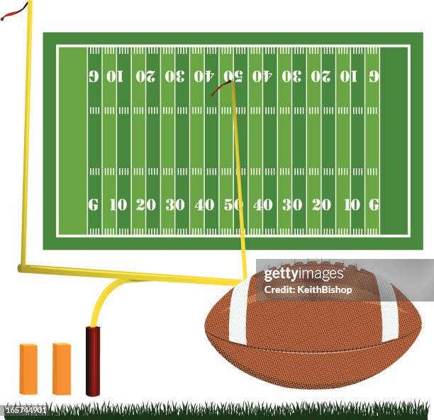 american-football-feld, ball und pfosten schießen - football goal post stock-grafiken, -clipart, -cartoons und -symbole