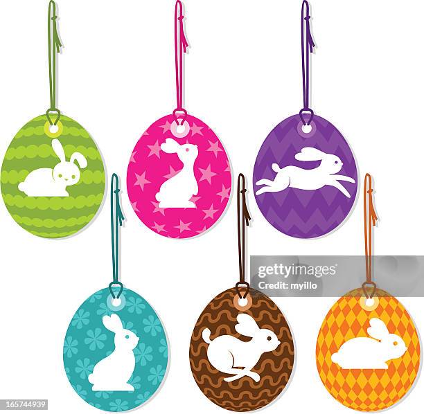 gift labels / easter egg painted and bunny - minimal easter background stock illustrations