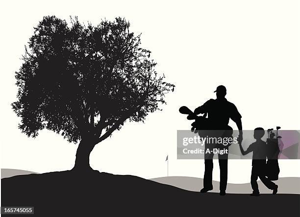 father'n son golf vector silhouette - family golf stock illustrations