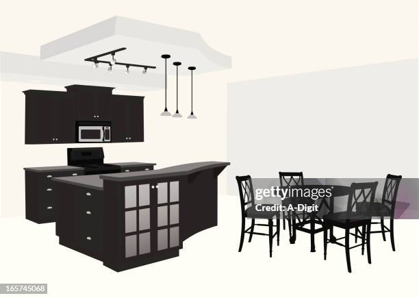 kitchen'n dining vector silhouette - empty kitchen table stock illustrations