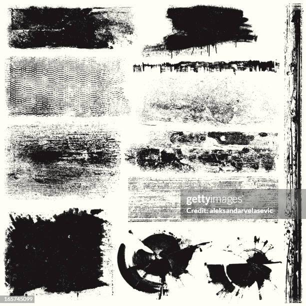 grunge textured patterns in black and white - scratched stock illustrations