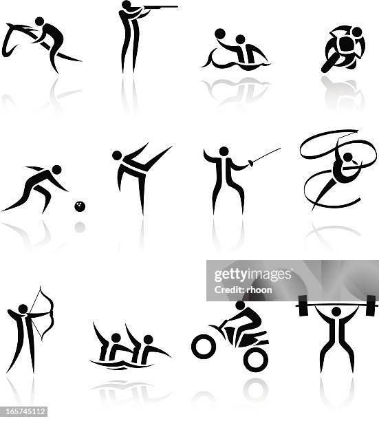 sports icons set - ribbon routine rhythmic gymnastics stock illustrations