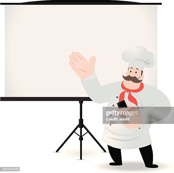 chef giving a presentation with projection screen - photographic slide stock illustrations