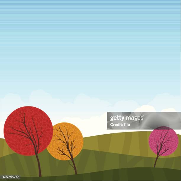 ilustraciones, imágenes clip art, dibujos animados e iconos de stock de fondo de paisaje de otoño - cambiar-de-color