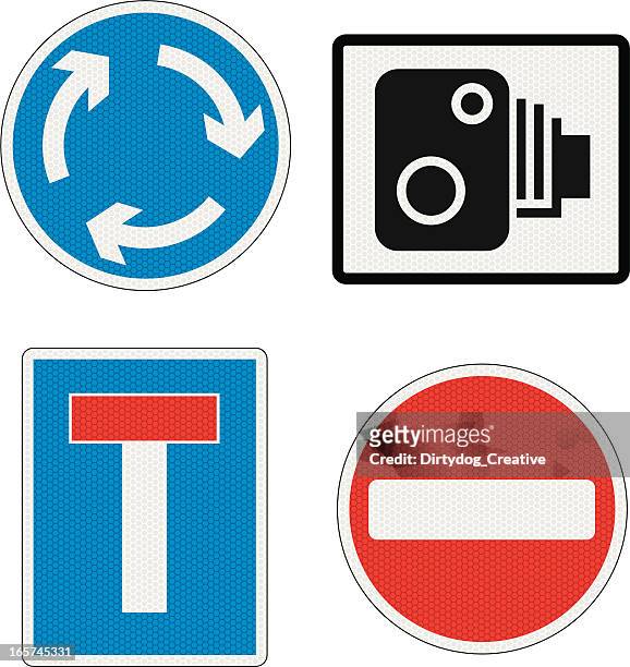 road signs uk with reflection detail - roundabout stock illustrations