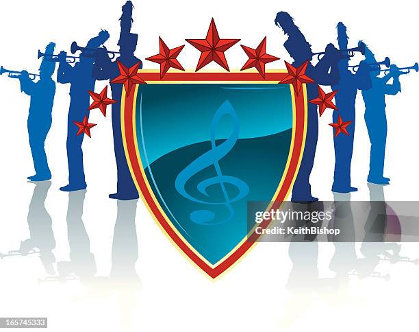 marching band baritone trumpet shield - marching band stock illustrations