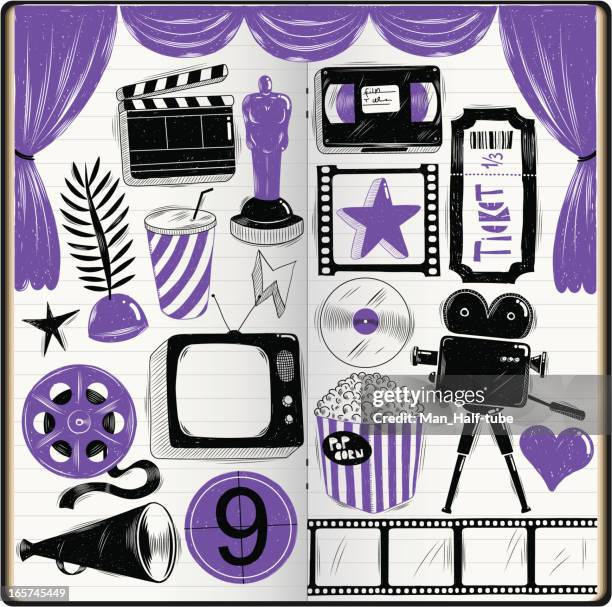 stockillustraties, clipart, cartoons en iconen met cinema doodles - film negative