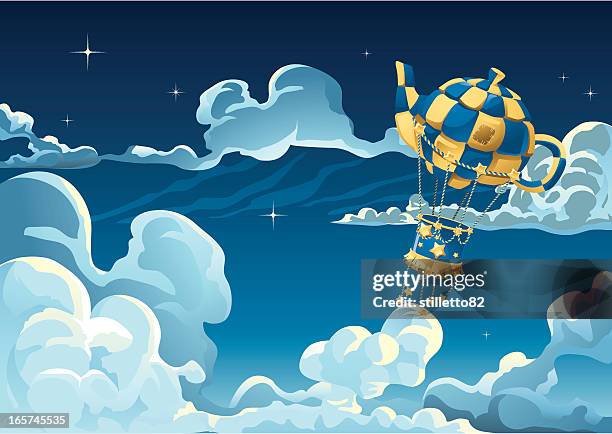 luftballons fliegen über den himmel - picture book stock-grafiken, -clipart, -cartoons und -symbole