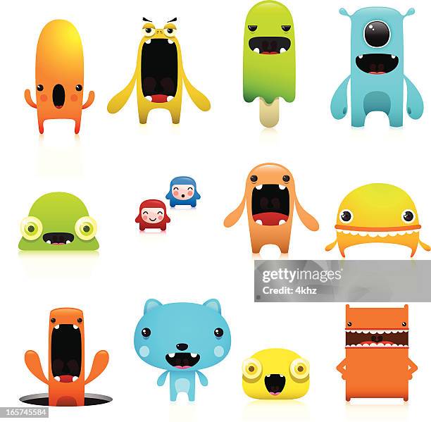 stockillustraties, clipart, cartoons en iconen met funny and cute vector character set - excentriek