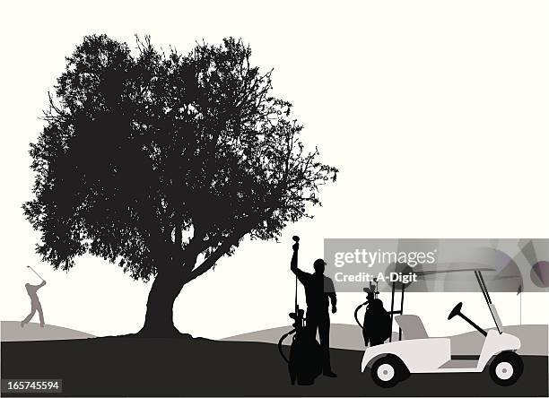 golf course vector silhouette - two men golfing stock illustrations