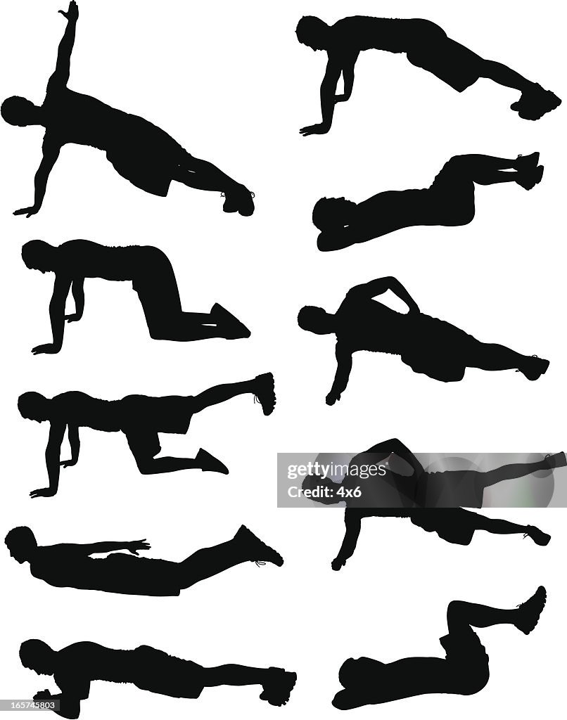 Men doing various ab workouts