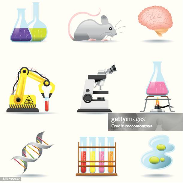 icon set, chemistry and science - conical flask stock illustrations