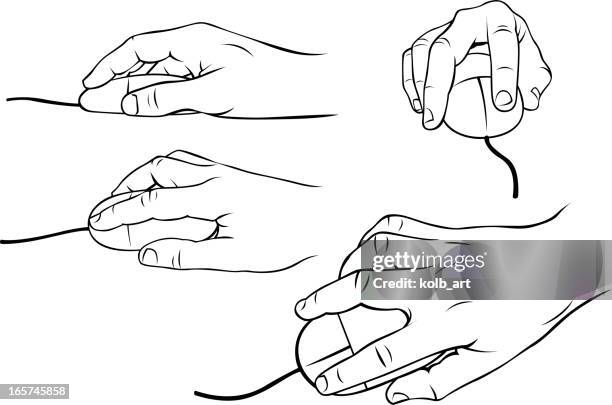 hands using a computer mouse - hand holding computer mouse stock illustrations