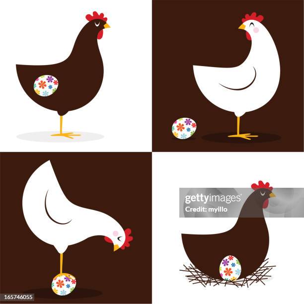 ilustraciones, imágenes clip art, dibujos animados e iconos de stock de gallina de pascua - ave de corral