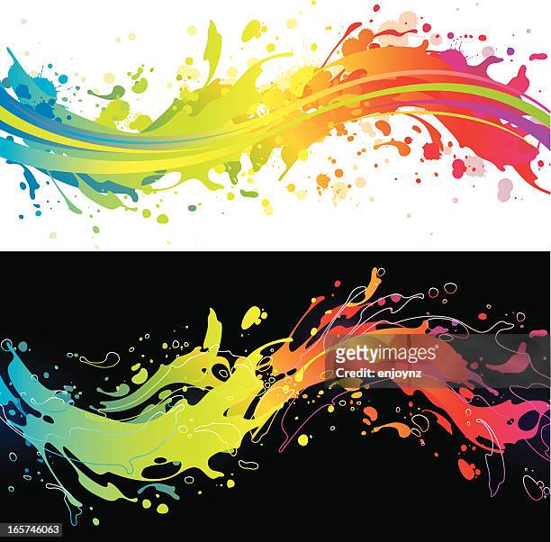 stockillustraties, clipart, cartoons en iconen met vibrant rainbow splash backgrounds - beschrijvende kleur