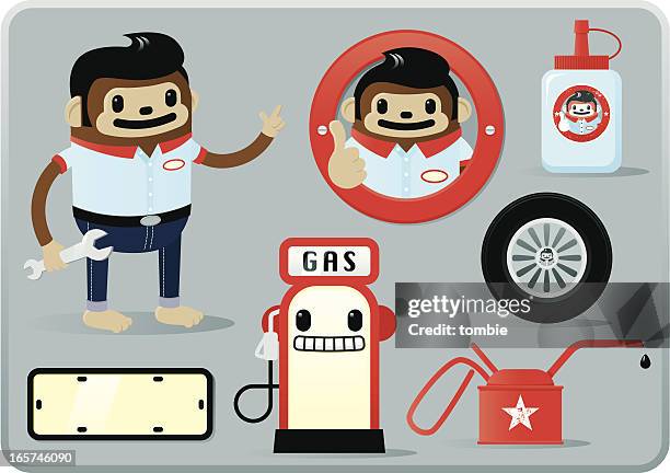 ilustrações de stock, clip art, desenhos animados e ícones de greasemonkey garagem elementos - lata de óleo