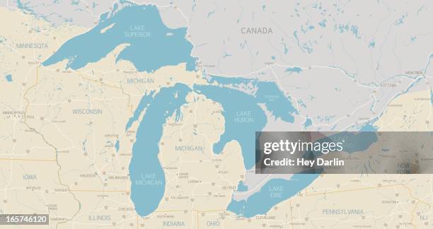 great lakes map - lake erie map stock illustrations