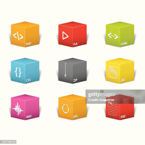 colored boxes icons - file extensions - gif stock illustrations