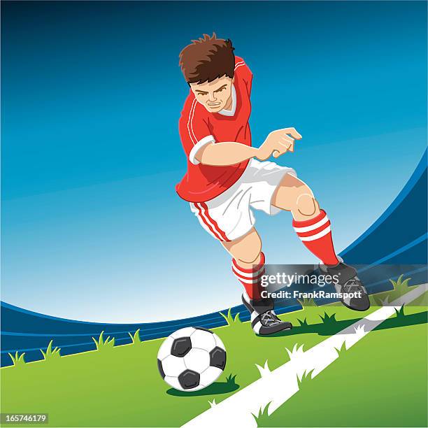 red soccer player freekick - defender soccer player stock illustrations