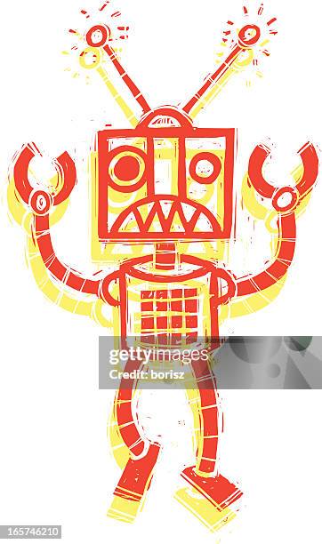 robo angry ! ! ! - evil robot stock illustrations