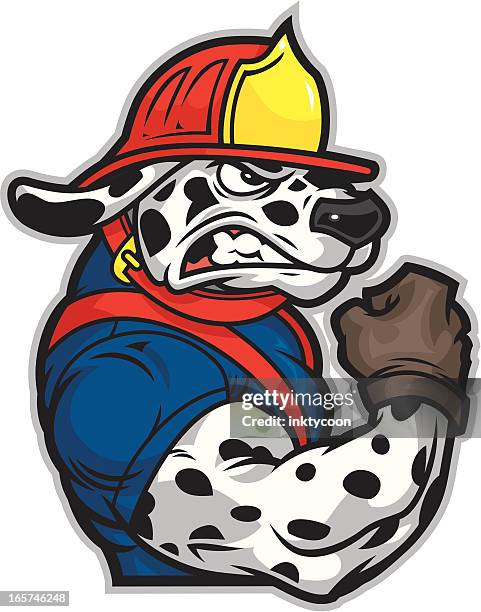 dalmatinische feuerwehrmann - feuerwehrhelm stock-grafiken, -clipart, -cartoons und -symbole