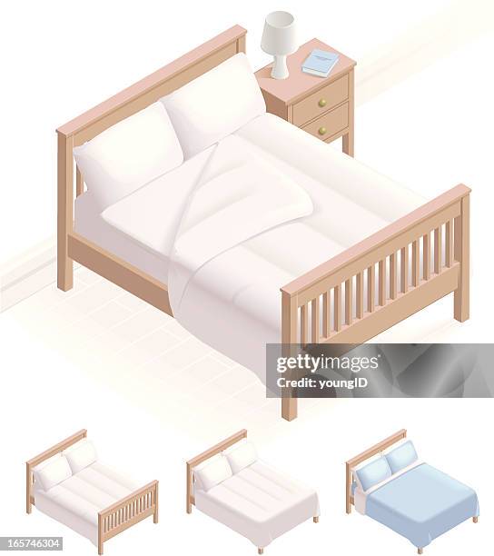 stockillustraties, clipart, cartoons en iconen met isometric bed & bedding - nachtkastje