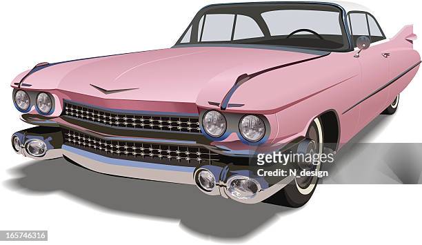 vektor rosa cadillac - old car stock-grafiken, -clipart, -cartoons und -symbole