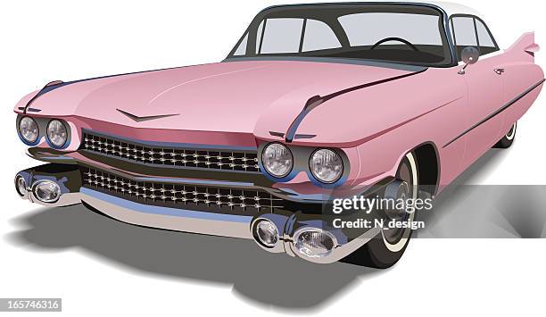 vector pink cadillac - vintage car stock illustrations
