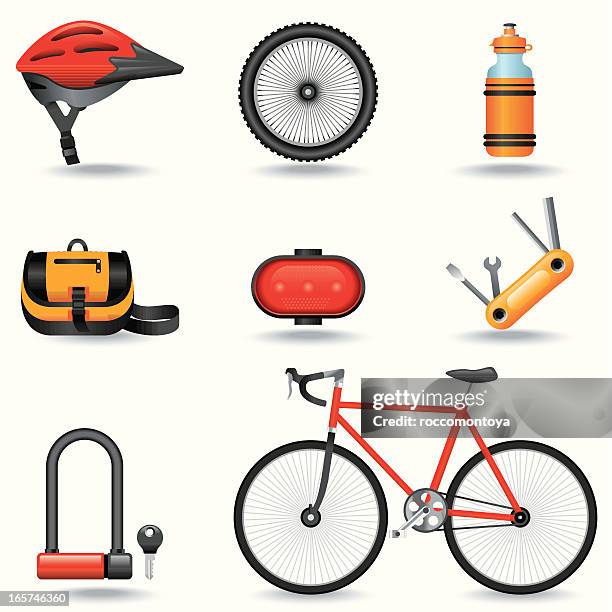 ilustrações de stock, clip art, desenhos animados e ícones de conjunto de ícones de bicicleta - capacete