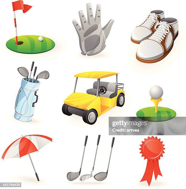 ilustraciones, imágenes clip art, dibujos animados e iconos de stock de conjunto de iconos de golf - golf flag