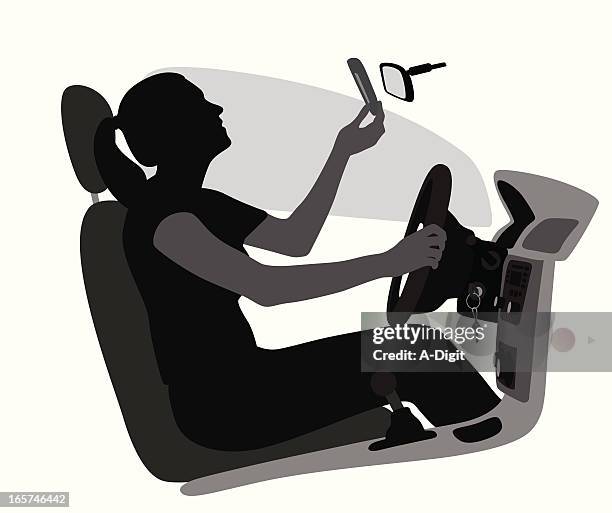 distracted driver vector silhouette - stressed driver stock illustrations