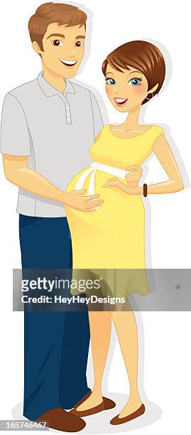 bildbanksillustrationer, clip art samt tecknat material och ikoner med happy pregnant couple - mammakläder