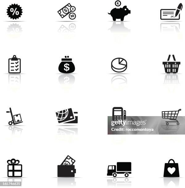 icon set, commerce and retail - travellers cheque stock illustrations