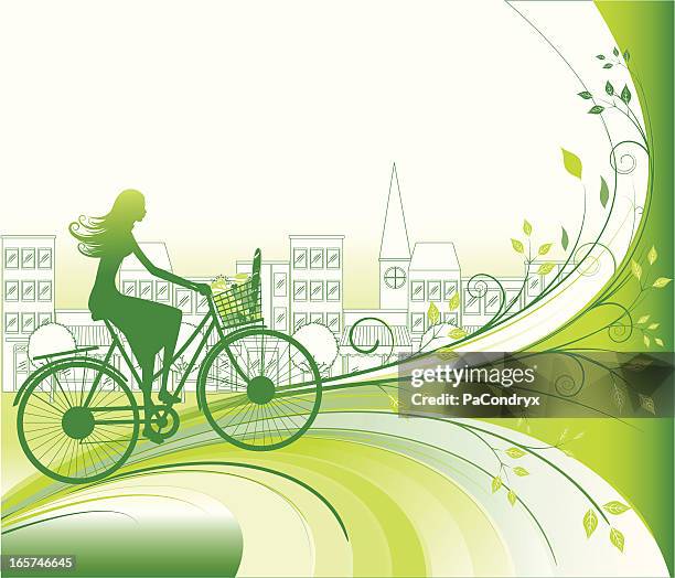shopping bio and eco - woman, bike & grocery - woman supermarket stock illustrations