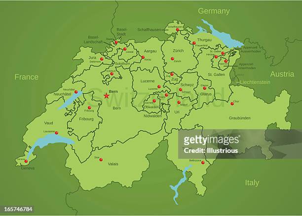 switzerland map showing cantons - zurich map stock illustrations