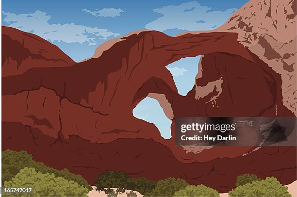double arch at arches national park - sandstone stock illustrations